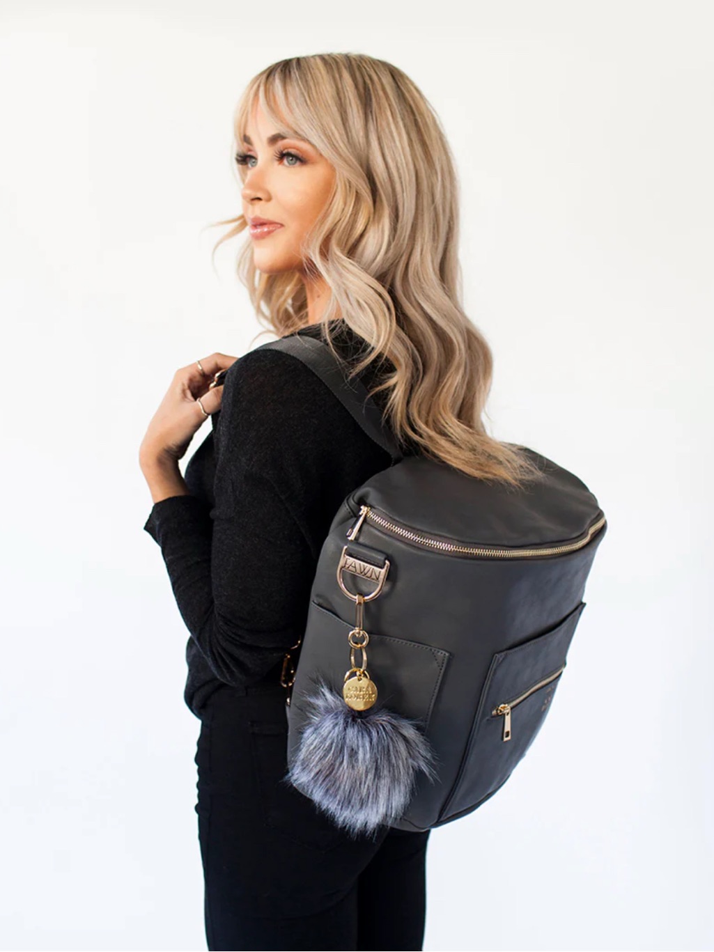 Fawn Design X Cara Loren Leather Backpack In Dark Grey